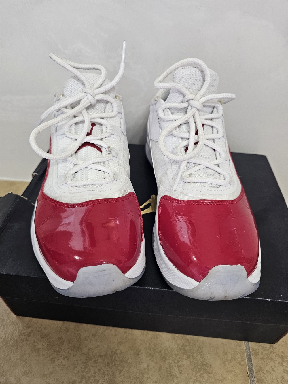 Air Jordan 11 Comfort Low (GS) White and Red Patent Basketball Shoes